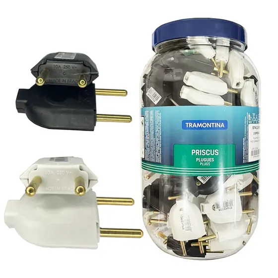 Jogo De Pino Macho 2P 10A 250V Pote 120 Unidades Na Cor Preto E Branco - Tramontina