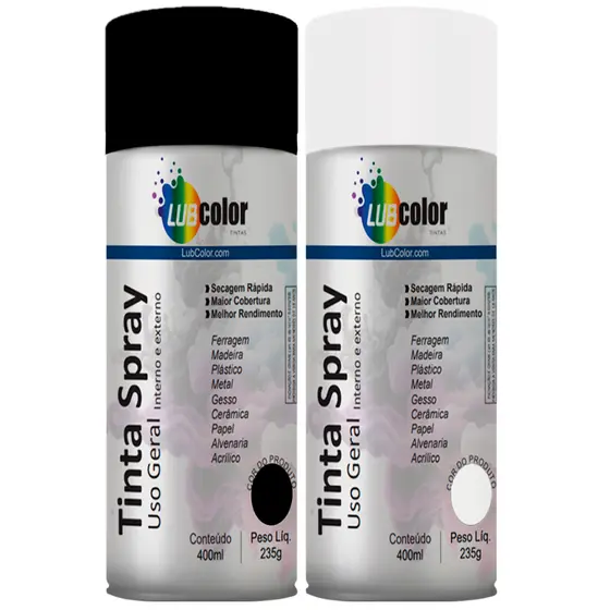 Tinta Spray Preto Ou Branco Multiuso Geral Papel Plástico Madeira Ferro Vidro 400ml Secagem Rápida