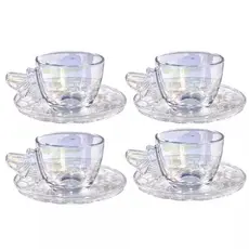Kit Jogo De Xícaras Para Café Chá Da Tarde Vidro BEE 80ml 4 Peças Com Pires Lindo