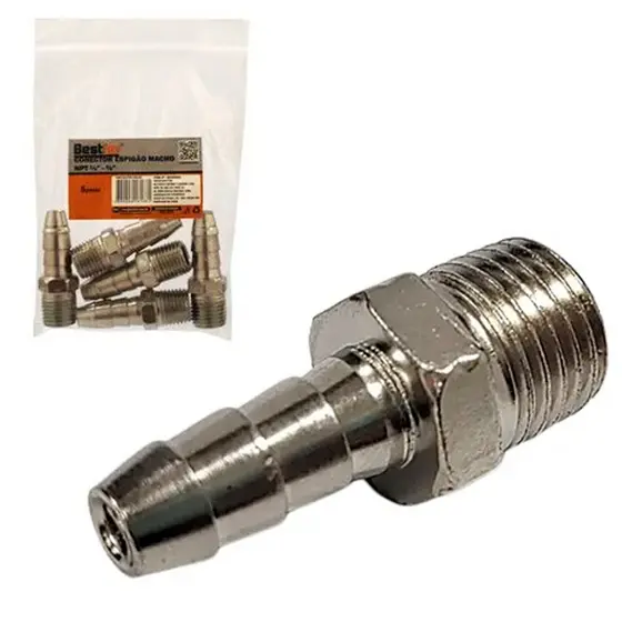 Espigão Macho 1/4 NPT para Mangueira 1/4 Kit com 5 Unidades Bestfer