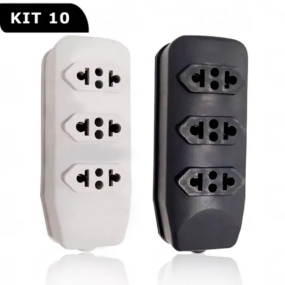 Kit 10 Tomada em Barra Para Extensão Elétrica 2P+T Bi Ampere 20A/10A