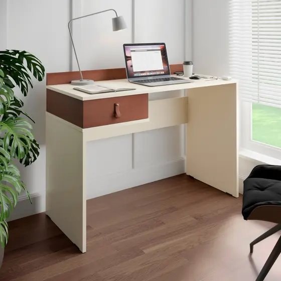 Mesa Escrivaninha Para Computador com 1 Gaveta - Home Office e Estudos 90cm - Off White