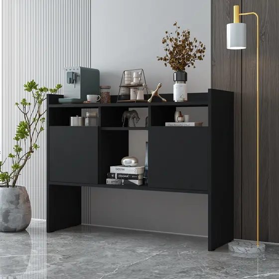 Aparador Buffet Zeus - Moderno com Portas e Nichos para Sala de Jantar ou Cantinho do Café - Preto