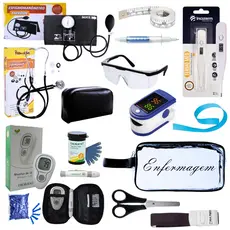 Super Kit Enfermagem Aparelho de Pressão + Estetoscópio Premium Completo + Oximetro + Nécessaire