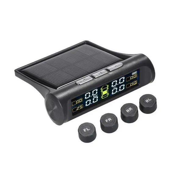 Monitor de Pressão dos Pneus TPMS Solar 4 Sensores Externos para Carro Moto