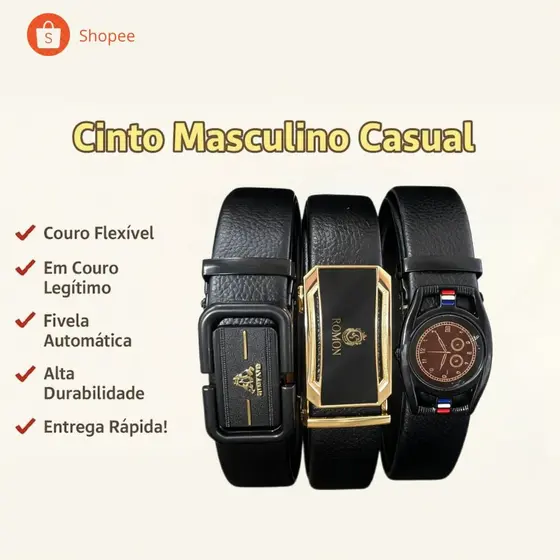 Cinto Masculino Social em Couro Sintético com Automática