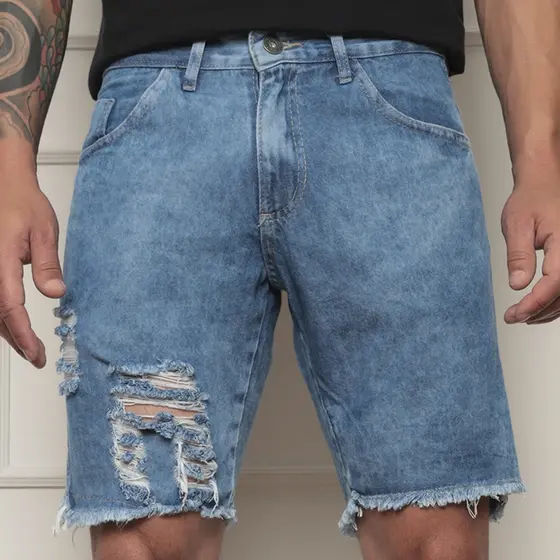 Bermudas Rascada Masculinas Jeans Com Lycra Slim Fit