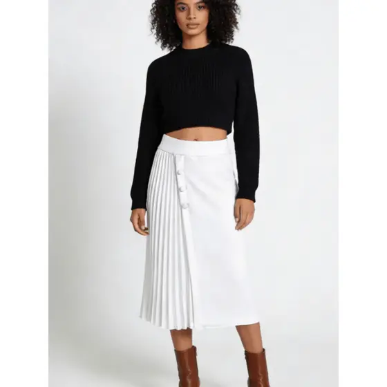 Saia Midi Plissada Feminina Alfaiataria com Botões – Social, Moda Evangélica e Plus Size