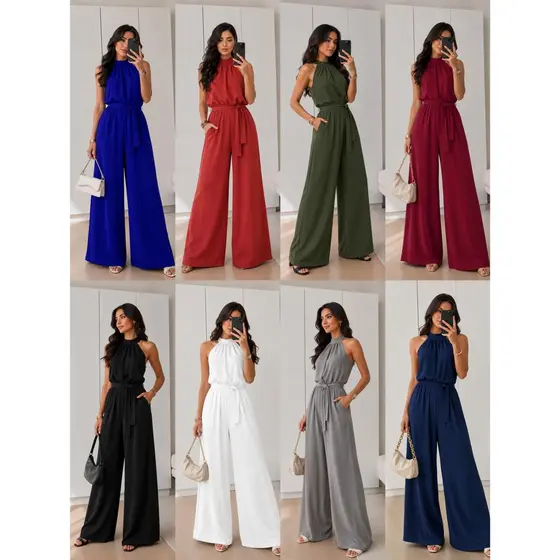 Macacão Pantalona Feminino Elegante com Amarração nas Costas