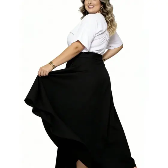 Saia Longa Feminina Plus Size Alfaiataria Cintura Alta Modelagem Especial para Tamanhos Grandes