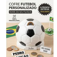 Cofrinho Bola de Futebol Decoração 3D - Presente Infantil Quarto Gamer Personalizado Mesa Festa Sala