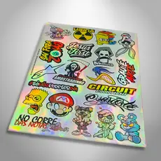 Kit 20 Adesivos Variados Holográficos Camaleão Prata 20x30cm Vinil Premium Moto Carro Bike Capacete Automotivo