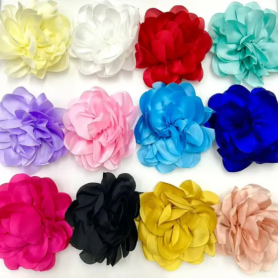 12-24 Pcs Aplique Flor De Tecido Poliester P/ Artesanato