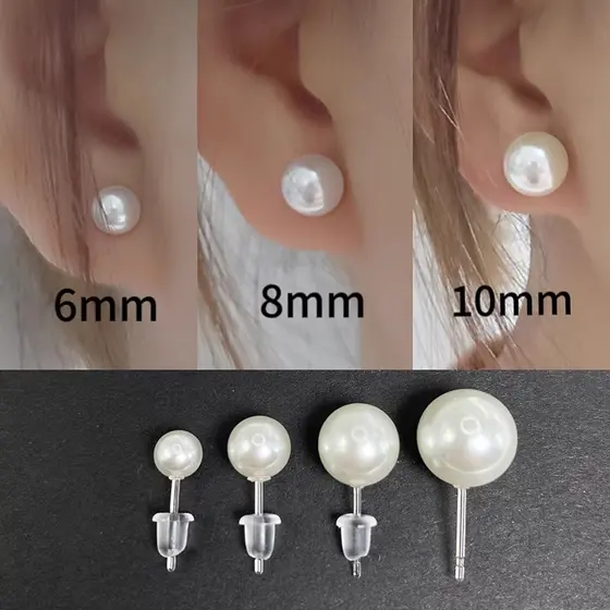 Brincos de pérola - Ouro/Prata 10mm/8mm/6mm + protetores auriculares de silicone
