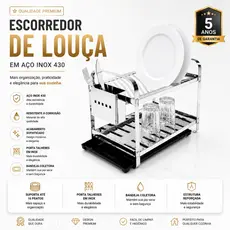 Escorredor Inox 16 Pratos Secador Louca Porta Talheres Inox Mais Bandeja Coletora