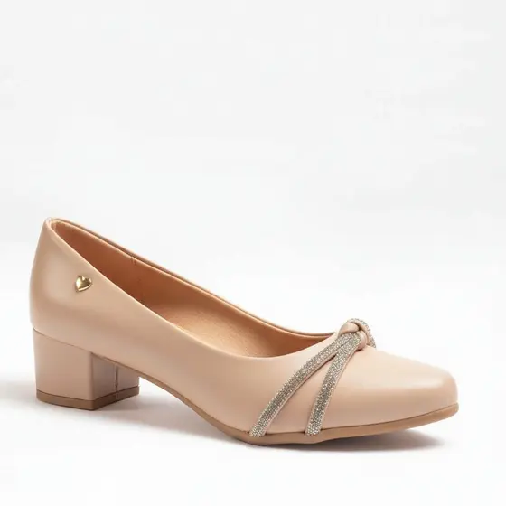 Scarpin Feminino Social Azzav Salto Bloco Strass Macio
