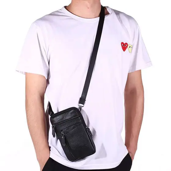 Pochete Masculina de Bolsa de Suspensão Lateral Multifuncional Masculina de Couro Legitima