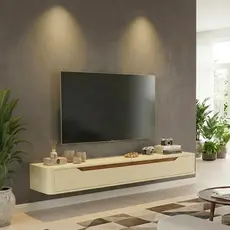 Rack Suspenso Slim Curvo 160cm para TV até 55” Moderno Luxo com Portas Basculantes