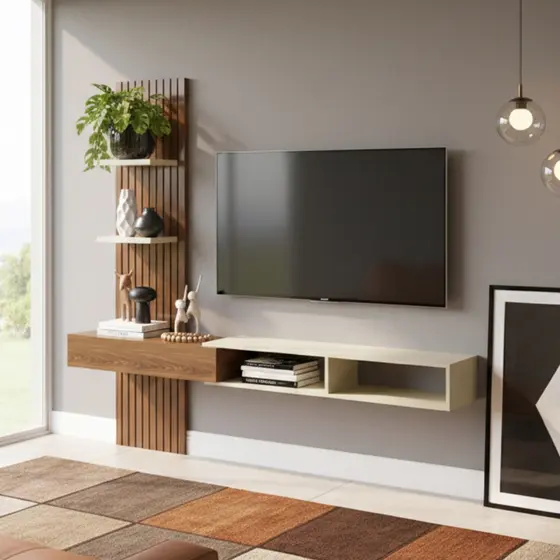 Painel Ripado para TV até 70 Polegadas Flex Moderno 205cm Sala com Design Atual