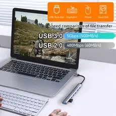 USB Hub Splitter para PC Laptop, Transmissão de Dados de Alta Velocidade, USB 3.0, USB 3.0, USB 2.0, 7 Porta