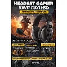 Headset Gamer Havit Fuxi H5d 3.5mm com Microfone – Alto Falante 50mm Som Imersivo PS4 PS5 Xbox PC