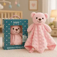 Naninha Bebê Ursinho Rosa Pipoquinha com Prendedor de Chupeta - Pelucia Ursinho Hipoalergenica