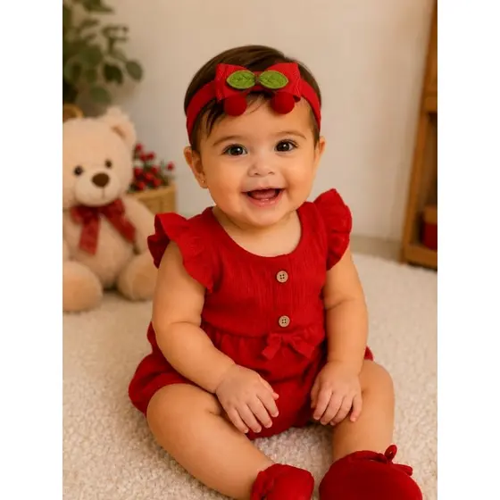 Faixinha de Bebê com Laço Cerejinha Vermelho | Artesanal | Super Confortável Faixa de cabelo infantil Tiara de bebê