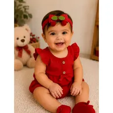 Faixinha de Bebê com Laço Cerejinha Vermelho | Artesanal | Super Confortável Faixa de cabelo infantil Tiara de bebê