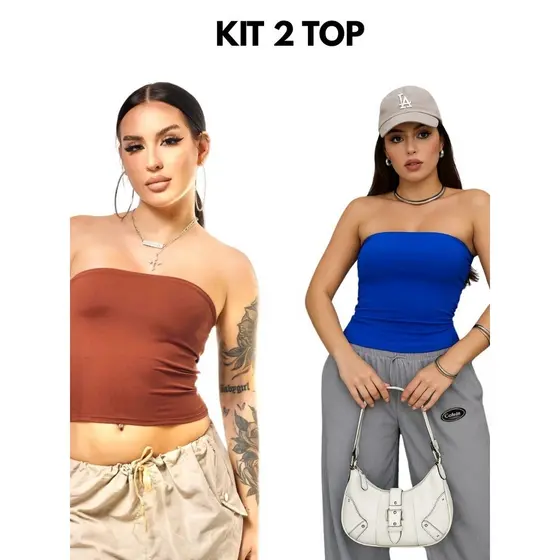 Kit 2 Tube Top Feminino Blusa Tomara Que Caia Suplex Forro Duplo