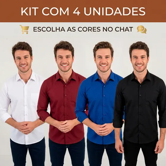Kit 4 Camisa Social Manga Longa Camisa Masculina Social Microleve Blusa Social Tecido Não Amassa Camiseta Social