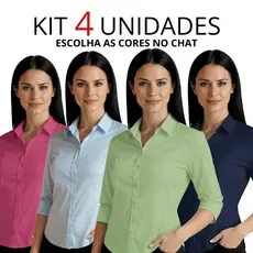 Kit 4 Camisa Social Feminina Manga 3/4 Blusa Social Tecido Não Amassa Camisete Social Com Elastano Camisete Feminina