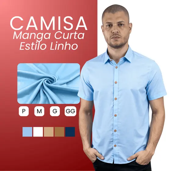 Camisa Social Manga Curta Camiseta Social Slim Fit Blusa Social Estilo Linho