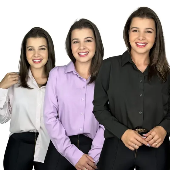 Blusa Social Feminina Manga Longa Uniforme Tecido Não Amassa