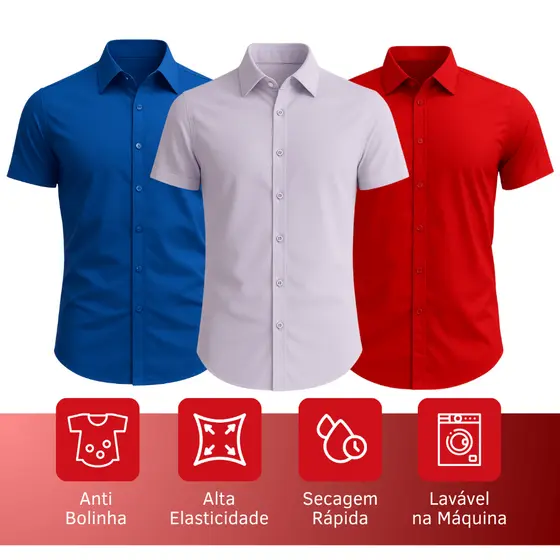 Kit 2 Camisa Social Masculino Slim Fit Premium Luxo Elastano Slim Casual Elegante