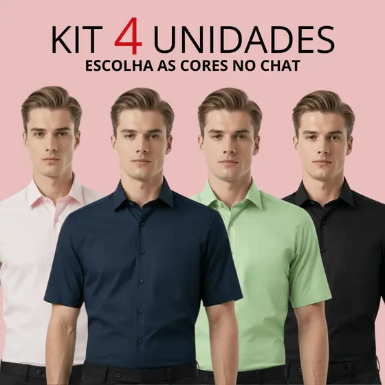 Kit 4 Camisa Social Masculino Slim Fit Premium Luxo Elastano Slim Casual Elegante