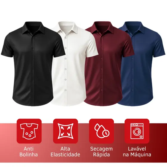 Camisa Slim Lisa Masculina Manga Curta Plus Size