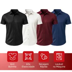 Camisa Slim Lisa Masculina Manga Curta Plus Size