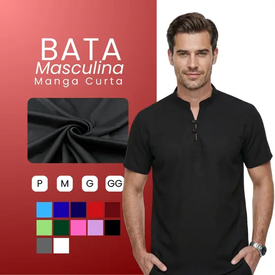 Camisa Bata Masculina Social Slim Manga Curta Elegante Luxo Tecido Premium Varias Cores Moda Confortavel Versatil Leve