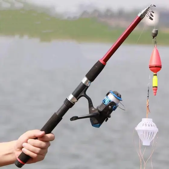 Kit Pescaria Vara de Pesca Telescópica 2.10M + Molinete com Linha 3 Rolamentos + Kit De Bóia Cevadeira De Pesca