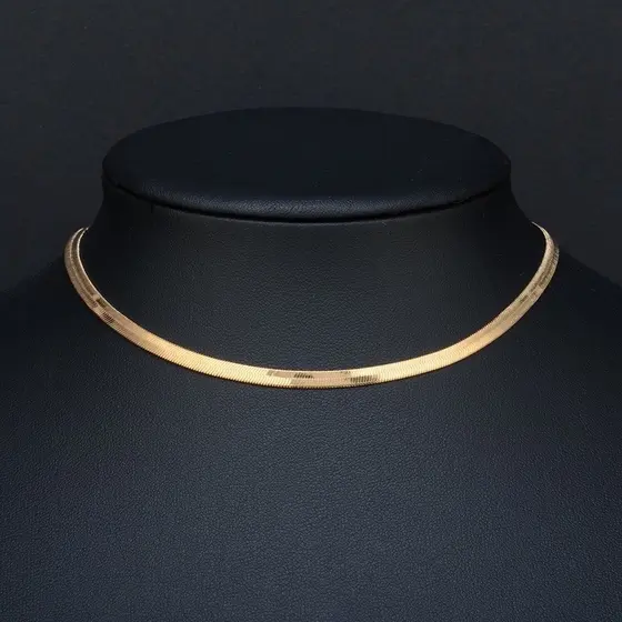 Gargantilha Colar cordão achatado fita aço inox dourado Feminina