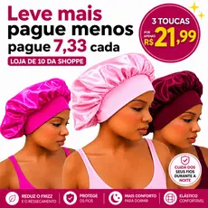 Kit 3 Toucas de Cetim com Faixa Larga Antifrizz para Dormir – Toca de Seda Touca para Cabeça