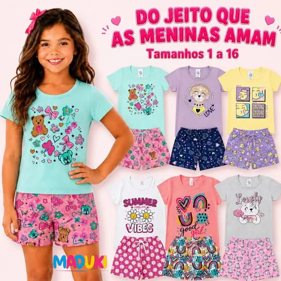 Kit 6 Peças Infantil Juvenil Menina Verão Conjunto Infantil Feminino 1 a 16