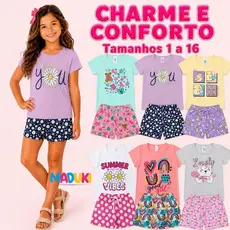 Kit 10 Peças Roupa Infantil Menina – Conjuntos de Blusa e Shorts para Verão – Tamanhos 1 a 16