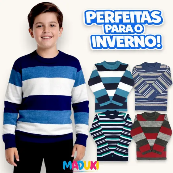Kit 2 Blusas de Lã Tricot Infantil Juvenil Masculino Inverno