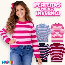 Kit 2 Blusas Infantil Menina Tricot Lã Inverno Quentinha Tamanhos 2 ao 16