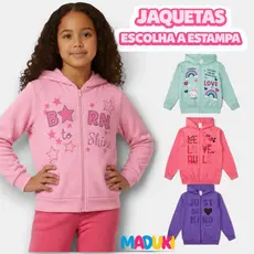 Jaqueta Infantil Juvenil Menina Inverno Premium com Ziper e Capuz 1 a 16