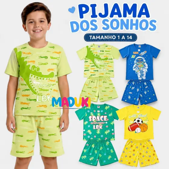 Kit 6 Peças Pijama Infantil Menino Verão Manga Curta Shorts Tam. 1 ao 14