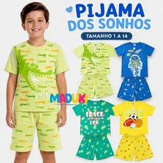 Kit 6 Peças Pijama Infantil Menino Verão Manga Curta Shorts Tam. 1 ao 14