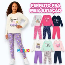 Kit 4 Peças Infantil Feminino – Roupas Meia Estação Menina (Blusa Manga Longa + Calça Legging)