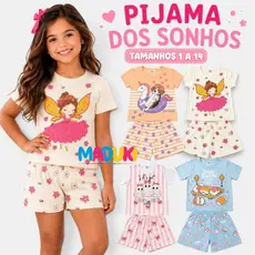 Kit 6 Peças Pijama Infantil Menina Verão Manga Curta Shorts Tam. 1 ao 14